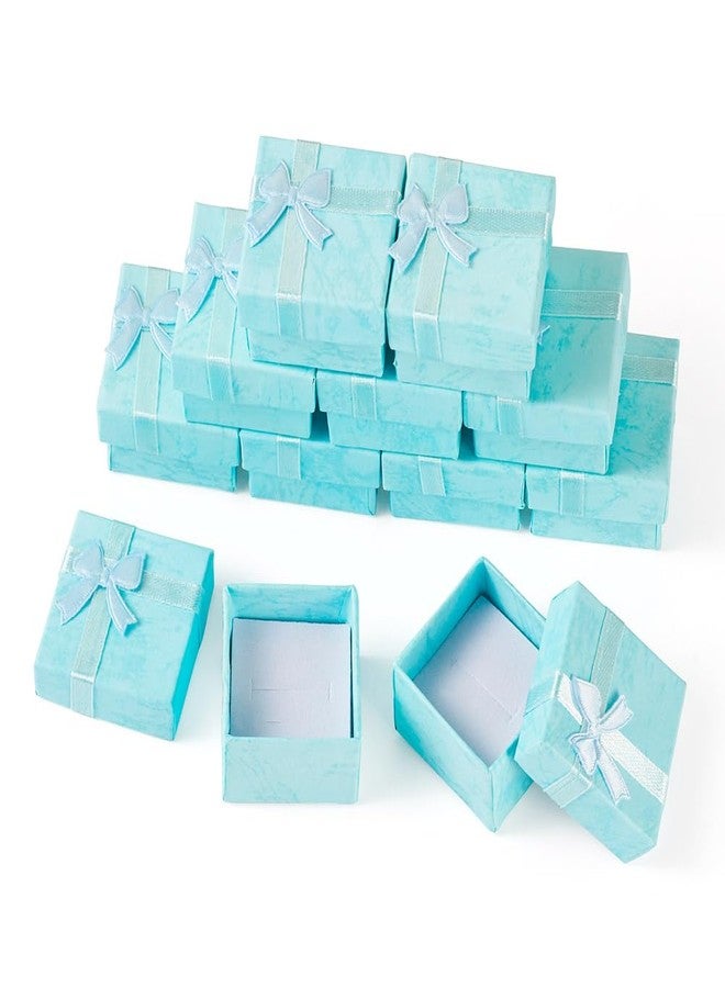 KISSITTY 12Pcs Cardboard Paper Ring Boxes Texture Square Ring Gift Boxes Ring Package Boxes with Sponge 1.65x1.65x1.02 Inch for Wedding Valentine Birthday (Pale Turquoise) - Image 1